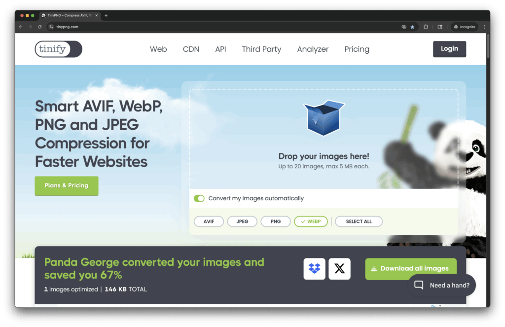 Screenshot of the TinyPNG website